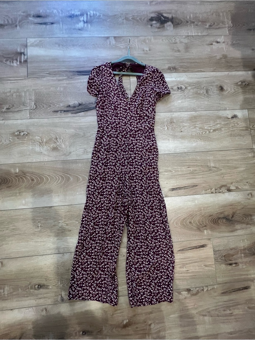 Abercrombie & Fitch Burgundy Floral Short-Sleeve Jumpsuit